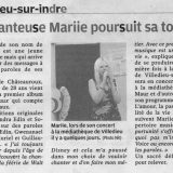 La chanteuse Marie poursuit sa tournée