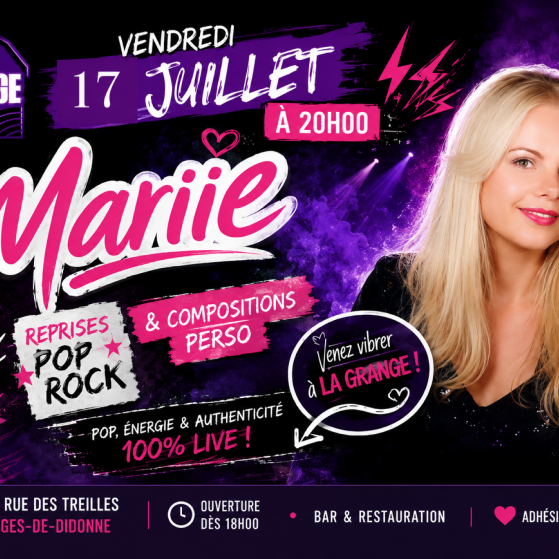 Mariie en concert à La Grange – Rendez-vous le 17 juillet à Saint-Georges-de-Didonne !