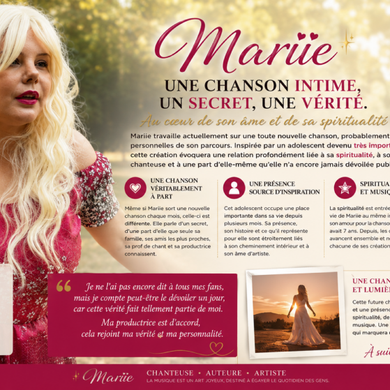 Mariie prépare une chanson intime autour d’un secret et de sa spiritualité